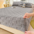 Quilted Velvet Fitted Sheet — Soft Stretch Mattress Cover, Elastic Bed Sheet, Luxury Velvet Bedding, Deep Pocket Cover - View 6