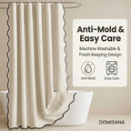 Scalloped Linen Bathroom Shower Curtain — Fabric Bath Decor, Water-Resistant Liner, Modern Farmhouse, Ring-Free Hookless - View 4