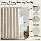 Scalloped Linen Bathroom Shower Curtain — Fabric Bath Decor, Water-Resistant Liner, Modern Farmhouse, Ring-Free Hookless - View 2
