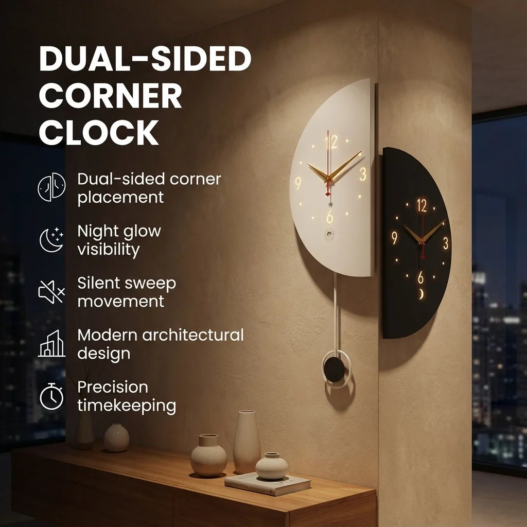 Luxury Dual-Sided Corner Wall Clock — Double Face Clock Indoor Outdoor Retro Wall Clock for Home Decor Silent Non-Tickin - View 2