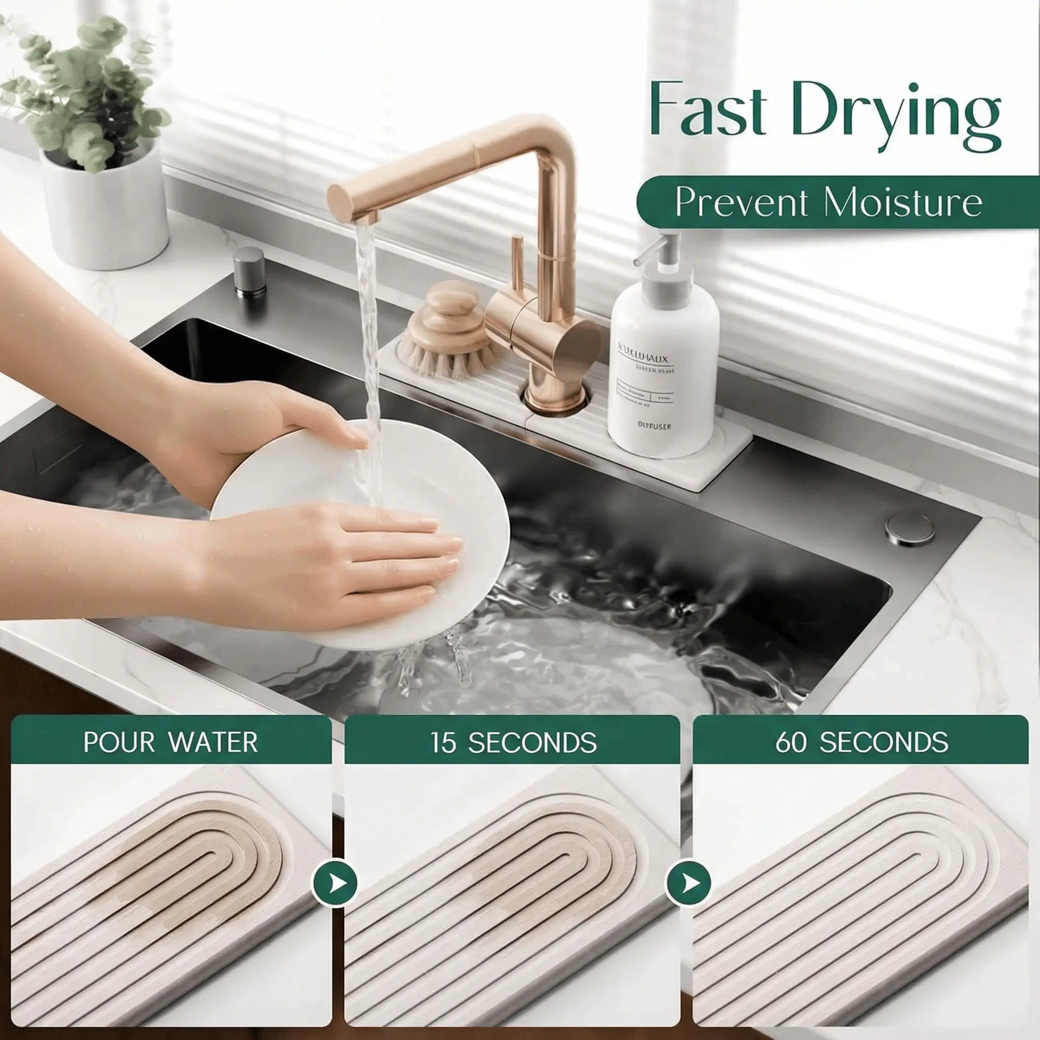 InstaDry Faucet Stone Mat - Absorbent Counter Mat