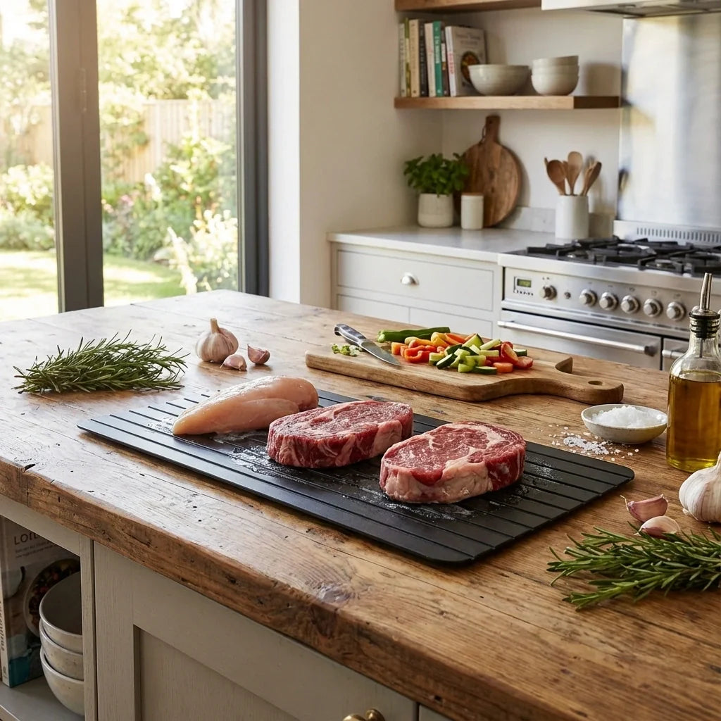 InstaDefrost Aluminum Tray — Rapid Thawing Board, Defrost Plate for Meat, Quick Kitchen Tool, Fast Frozen Food Thawer - View 6