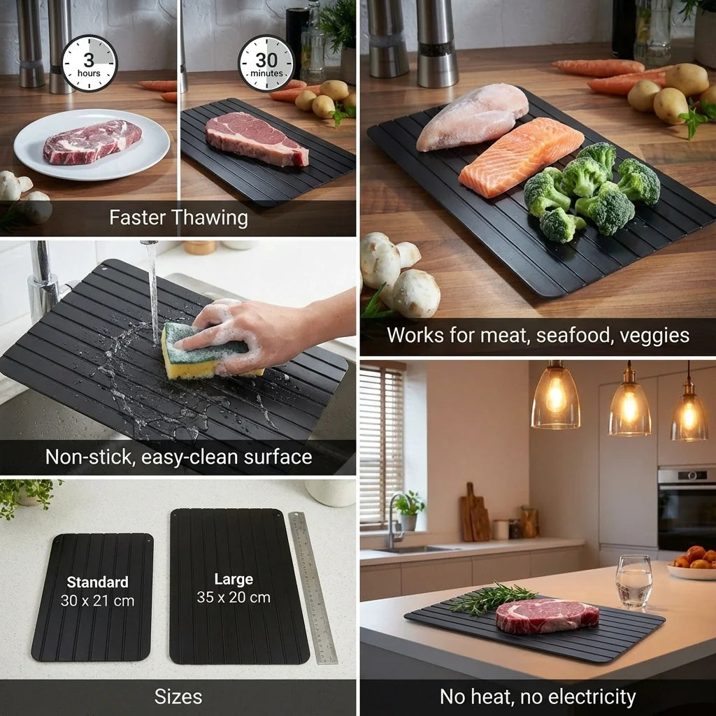 InstaDefrost Aluminum Tray — Rapid Thawing Board, Defrost Plate for Meat, Quick Kitchen Tool, Fast Frozen Food Thawer - View 3