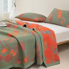 Ginkgo Quilt Bedding Set — Orange Bloom Floral Coverlet Queen Reversible Quilt Lightweight Bedspread Botanical Cotton Qu - View 2