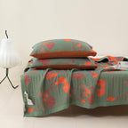Ginkgo Quilt Bedding Set — Orange Bloom Floral Coverlet Queen Reversible Quilt Lightweight Bedspread Botanical Cotton Qu - View 3