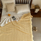 Striped Cotton Quilt Japanese Inspired Lightweight Summer Bedspread Reversible Coverlet Boho Striped Throw Twin Blanket - View 4