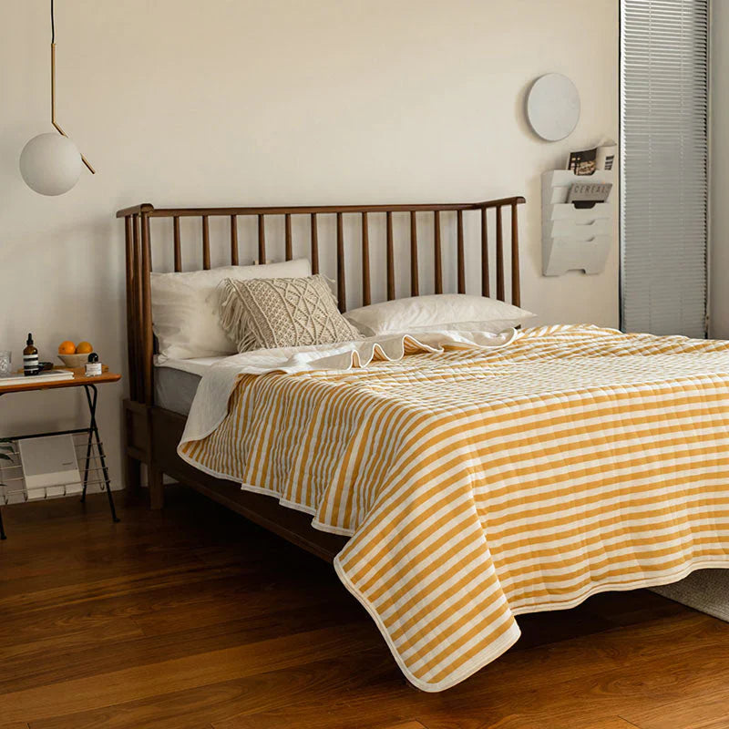 Striped Cotton Quilt Japanese Inspired Lightweight Summer Bedspread Reversible Coverlet Boho Striped Throw Twin Blanket - View 5