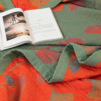Ginkgo Quilt Bedding Set — Orange Bloom Floral Coverlet Queen Reversible Quilt Lightweight Bedspread Botanical Cotton Qu - View 6