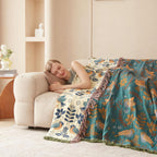 Cotton Throw Blanket Reversible Bird — Sofa Cover, Decorative Blanket, Farmhouse Throw, Living Room Accent - View 3