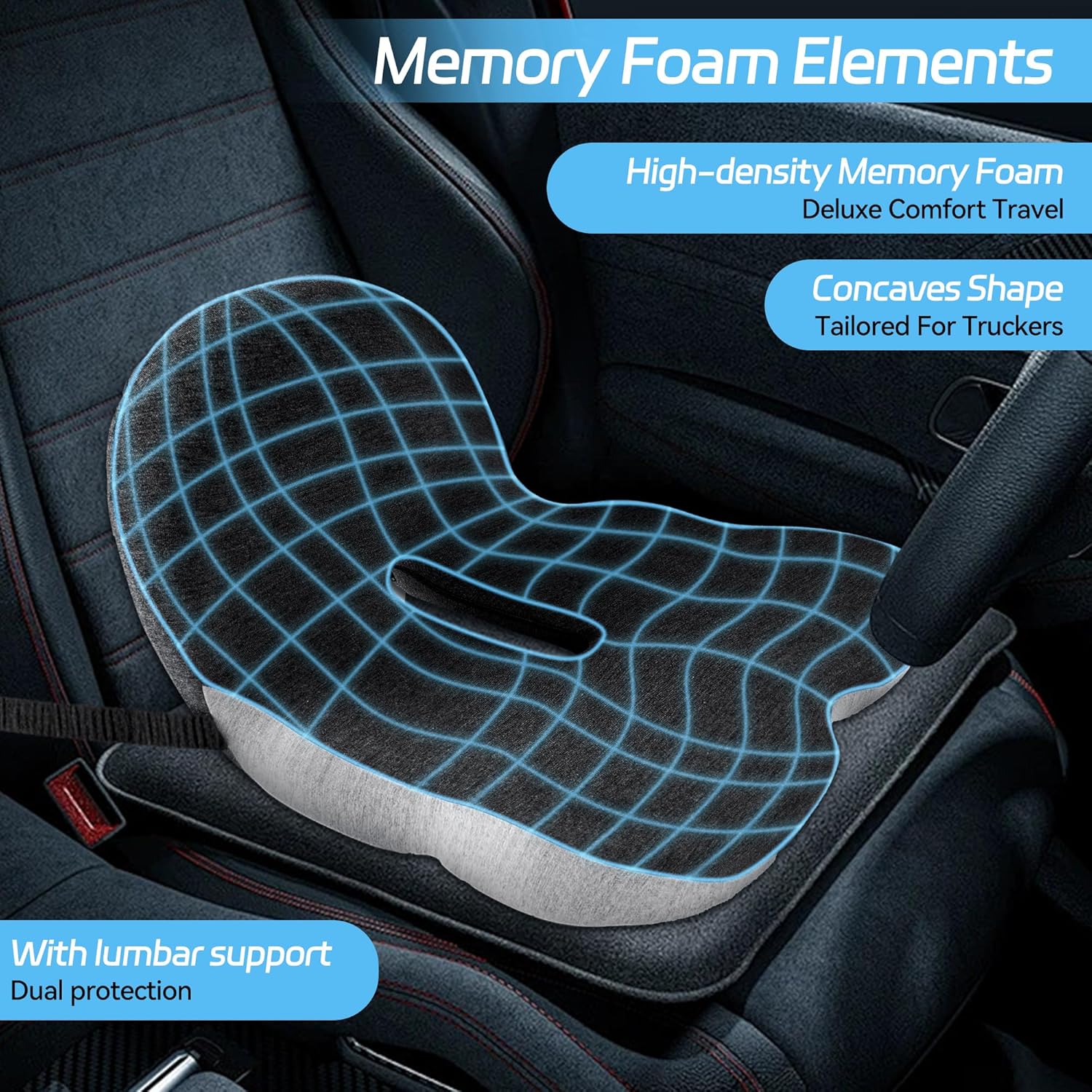 Non-Slip Memory Foam Car Seat Cushion — Ergonomic