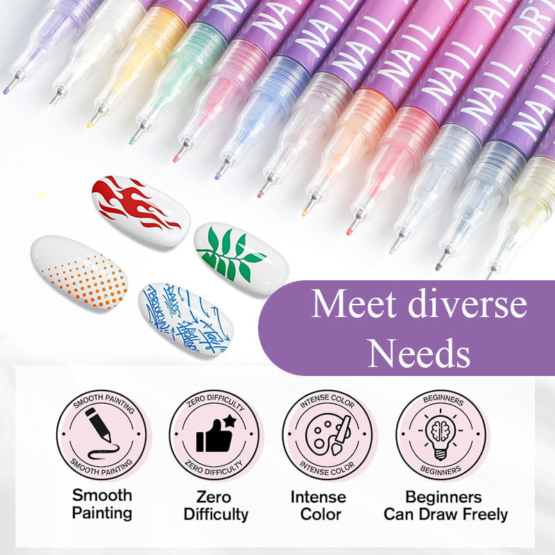 12-Color Nail Art Pens Set