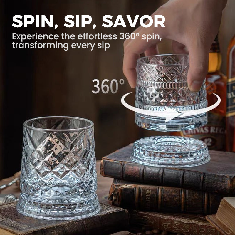 360° Rotating Whiskey Glass Tumbler — Spinning Bourbon Glass, Bar Gift, Lead-Free Crystal, Whiskey Lover Novelty - View 6