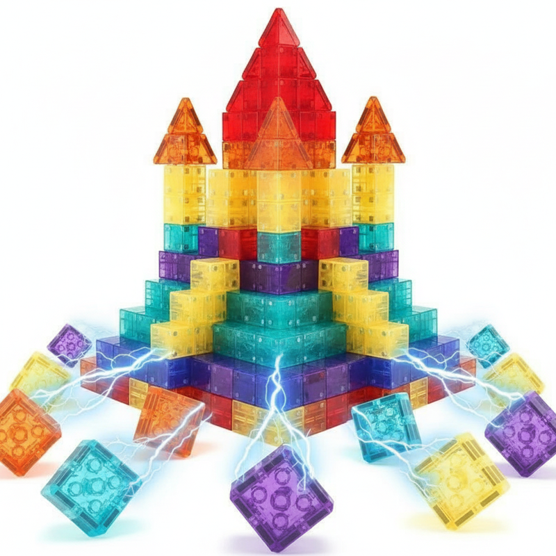 Magnetic Building Block Set STEM Construction Toy Kids Educational Tiles Creative Stacking Preschool Learning - View 2