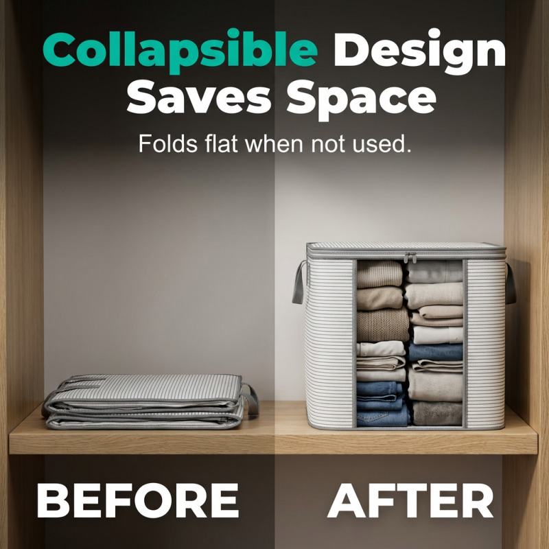 Large Collapsible Storage Bag with Handles — Space-Saving
