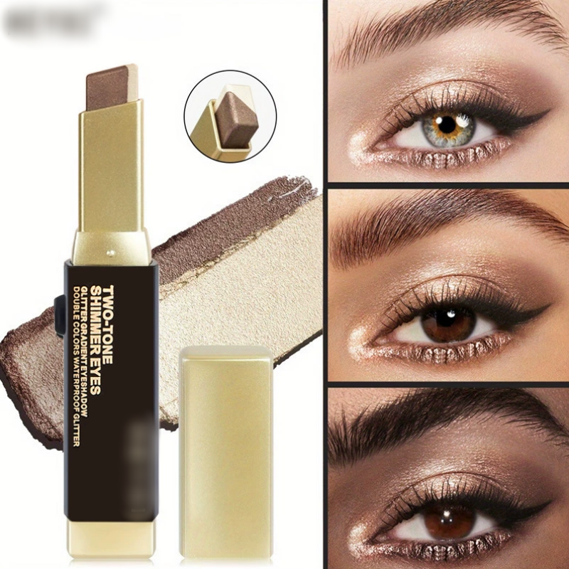 Waterproof Shimmer Two-Tone Eye Stick — Dual-Color Eyeshadow, Long-Lasting Makeup, Crease-Proof, Smudge-Proof - View 2