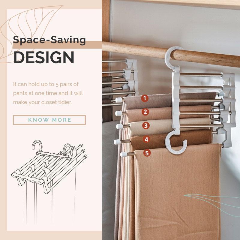 Telescopic Folding Pants Storage Rack Closet Organizer Multifunctional Hanger Space-Saving Adjustable Wardrobe - View 3