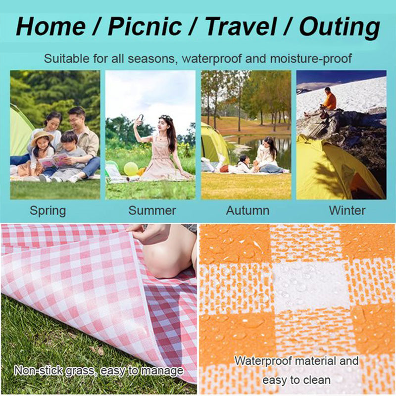 Waterproof Foldable Picnic Blanket — Large Outdoor Mat, Portable Beach Ground Cover, Camping Travel Pad, Plaid Blanket - View 4