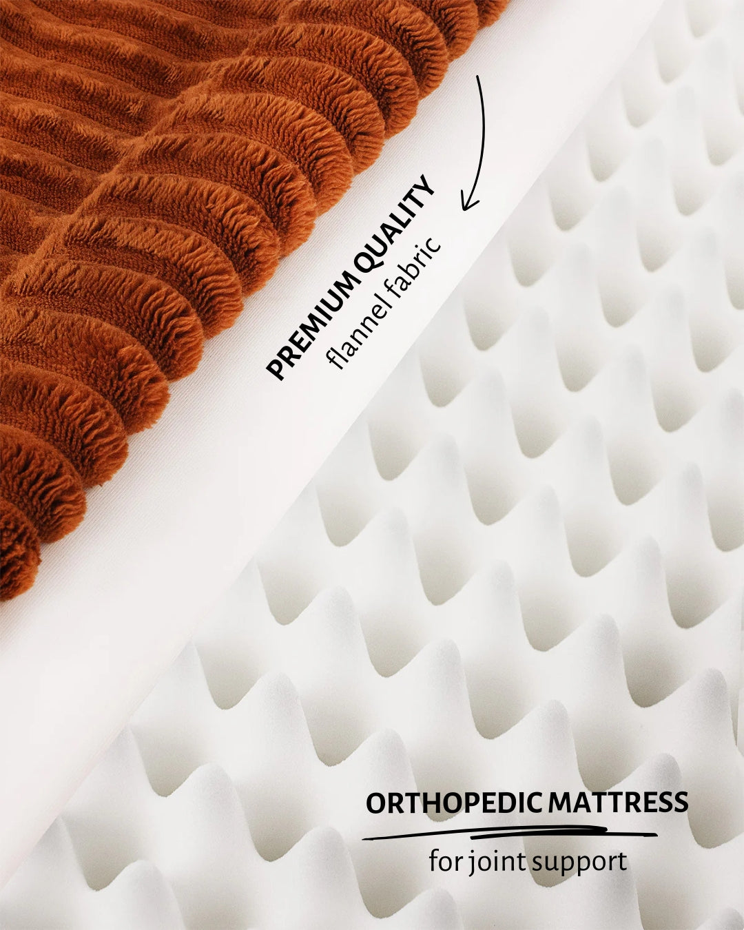 Tan Brown Flannel Orthopedic Dog Bed — Memory Foam Pet Mattress, Joint Relief for Arthritic Dogs, Washable Flannel Cover, Orthopedic Support Bed - View 6