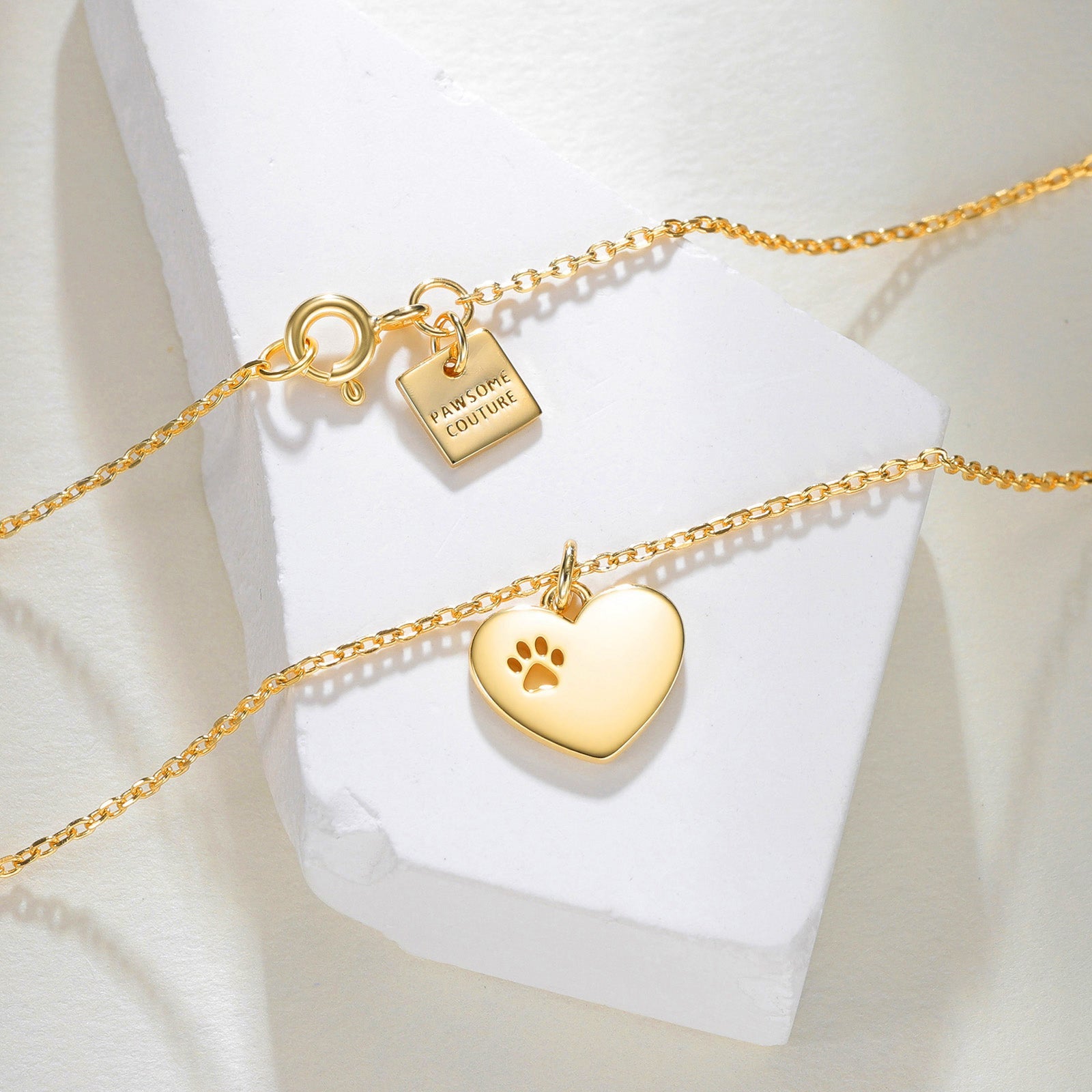 Tiny Heart Paw Print Necklace — Sterling Silver Pet Memorial Jewelry, Dog Cat Lover Pendant, Adjustable Chain Gift, Minimalist Animal Print Accessory - View 4