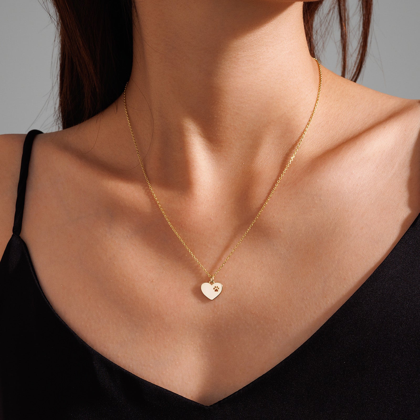 Tiny Heart Paw Print Necklace — Sterling Silver Pet Memorial Jewelry, Dog Cat Lover Pendant, Adjustable Chain Gift, Minimalist Animal Print Accessory - View 5