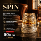 360° Rotating Whiskey Glass Tumbler — Spinning Bourbon Glass, Bar Gift, Lead-Free Crystal, Whiskey Lover Novelty - View 4