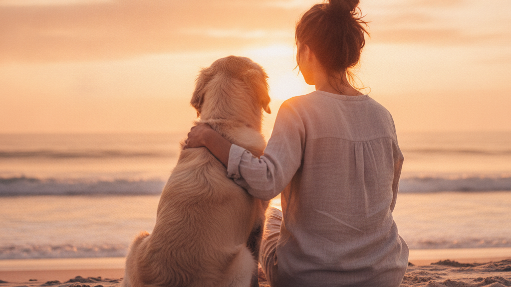 Woman and dog enjoying the view